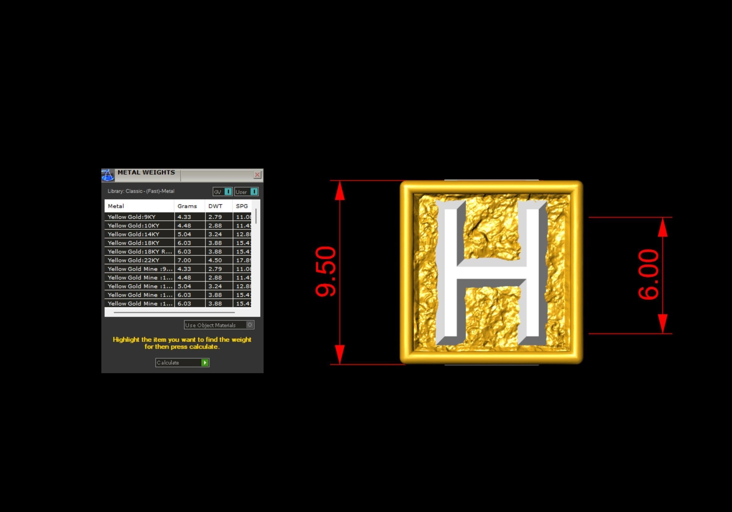 H Letter Nugget Bracelet Bead in 4 sizes 3D print model_7