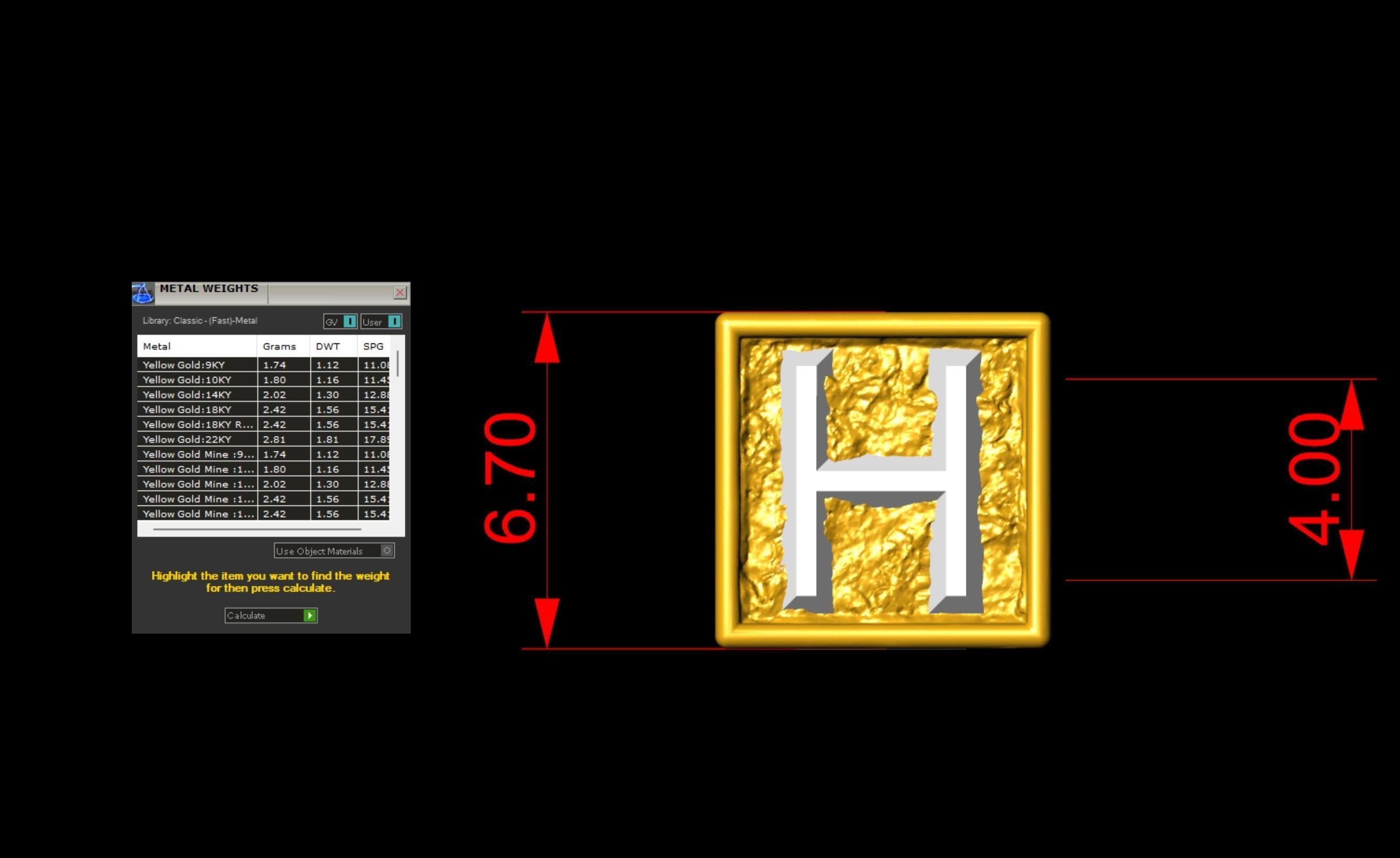 H Letter Nugget Bracelet Bead in 4 sizes 3D print model_5