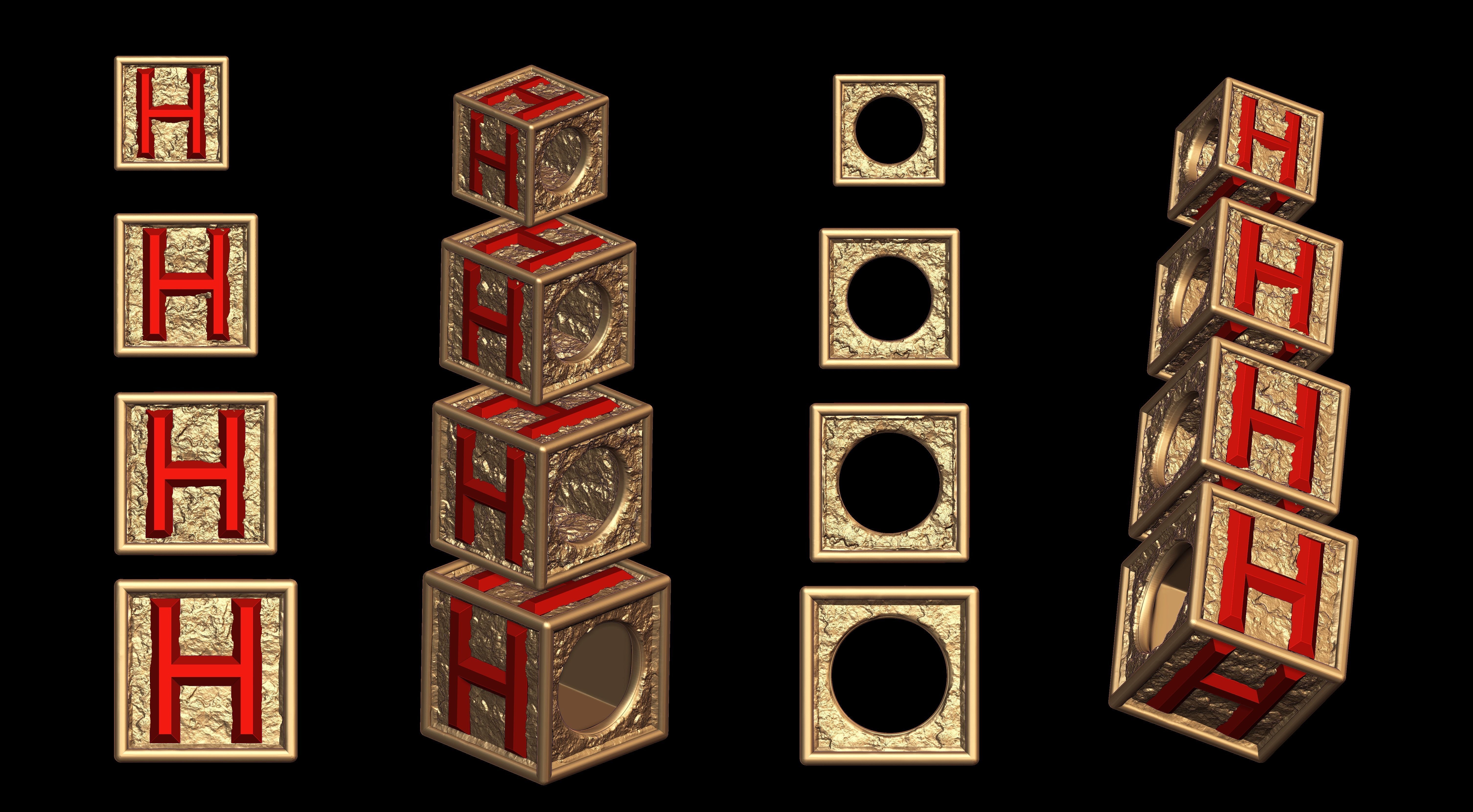 H Letter Nugget Bracelet Bead in 4 sizes 3D print model_1