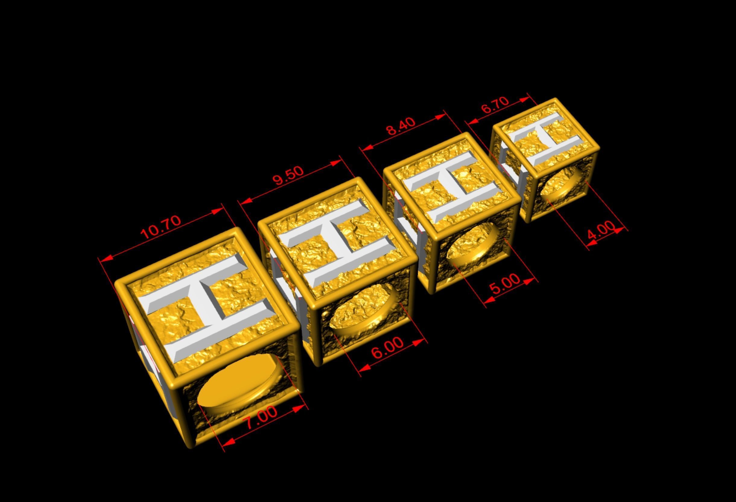 H Letter Nugget Bracelet Bead in 4 sizes 3D print model_2