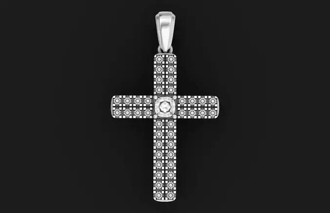 female pendant cross with two rows of diamond cushion 596