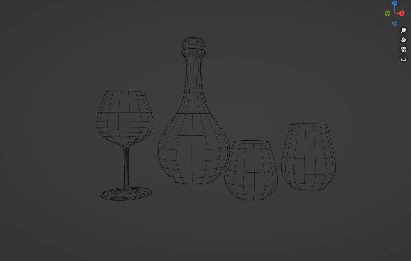 Glass Set wine glasses and decanter on table 3D model_6
