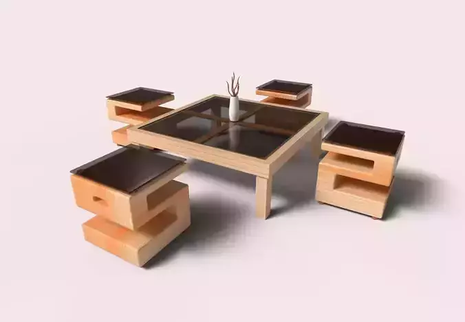 Table with Chairs Japanese style  3D model