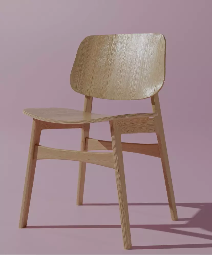 Pine Wood Chair 3D model_0