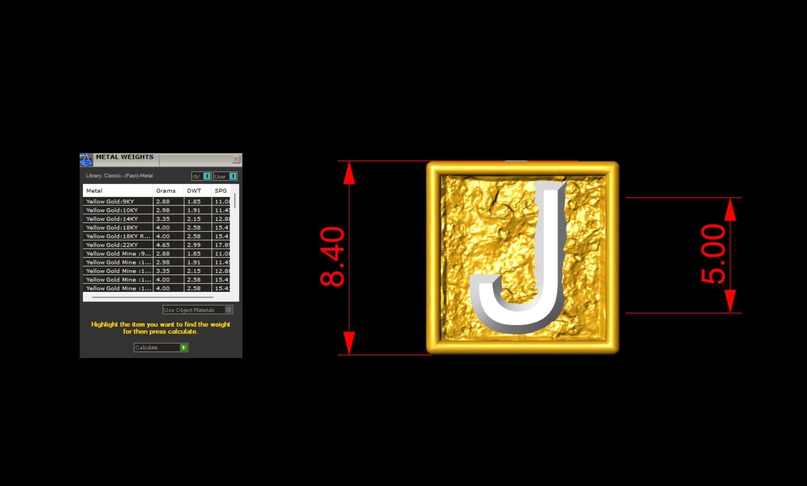 J Letter Nugget Bracelet Bead in 4 sizes 3D print model_6