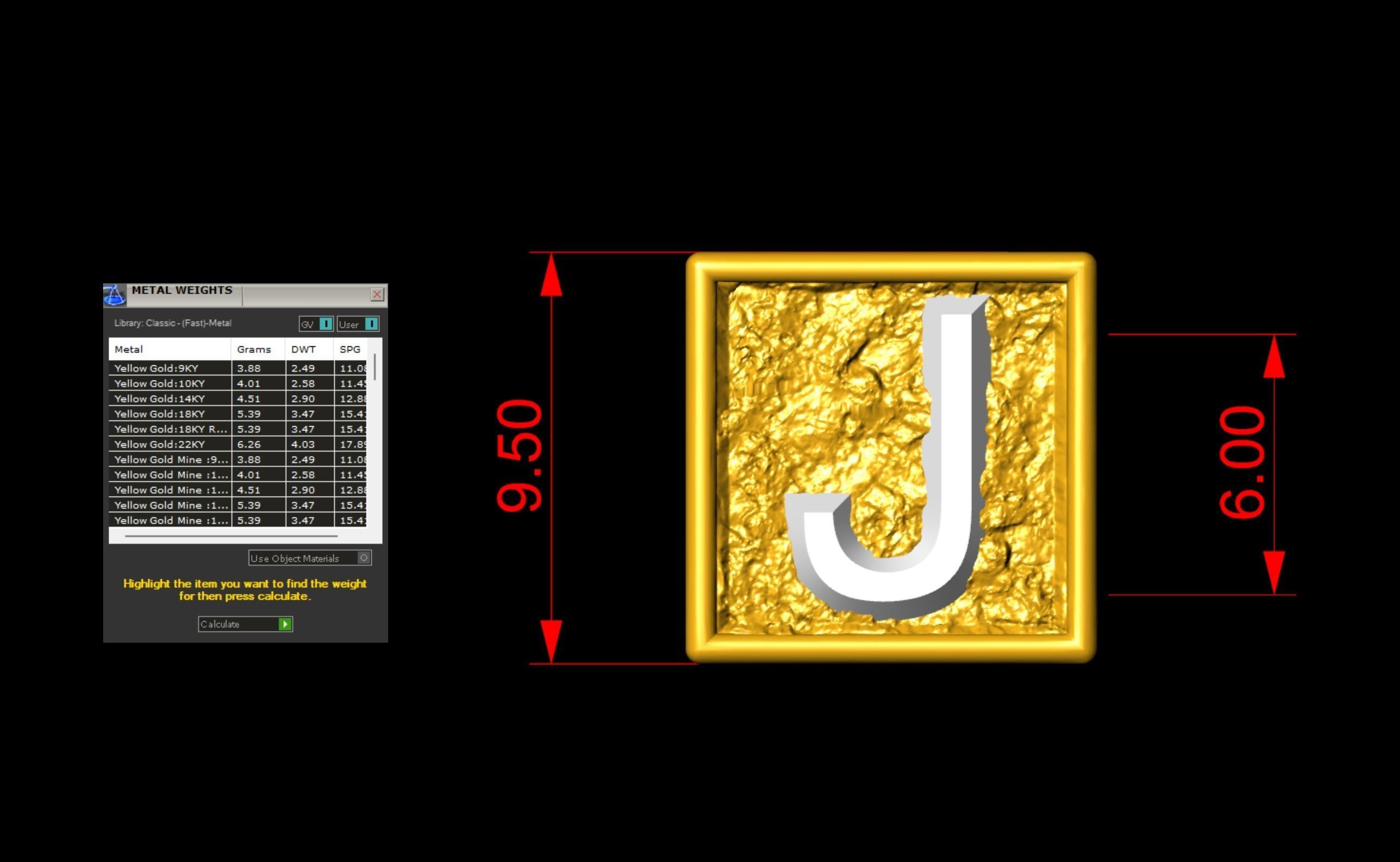 J Letter Nugget Bracelet Bead in 4 sizes 3D print model_7