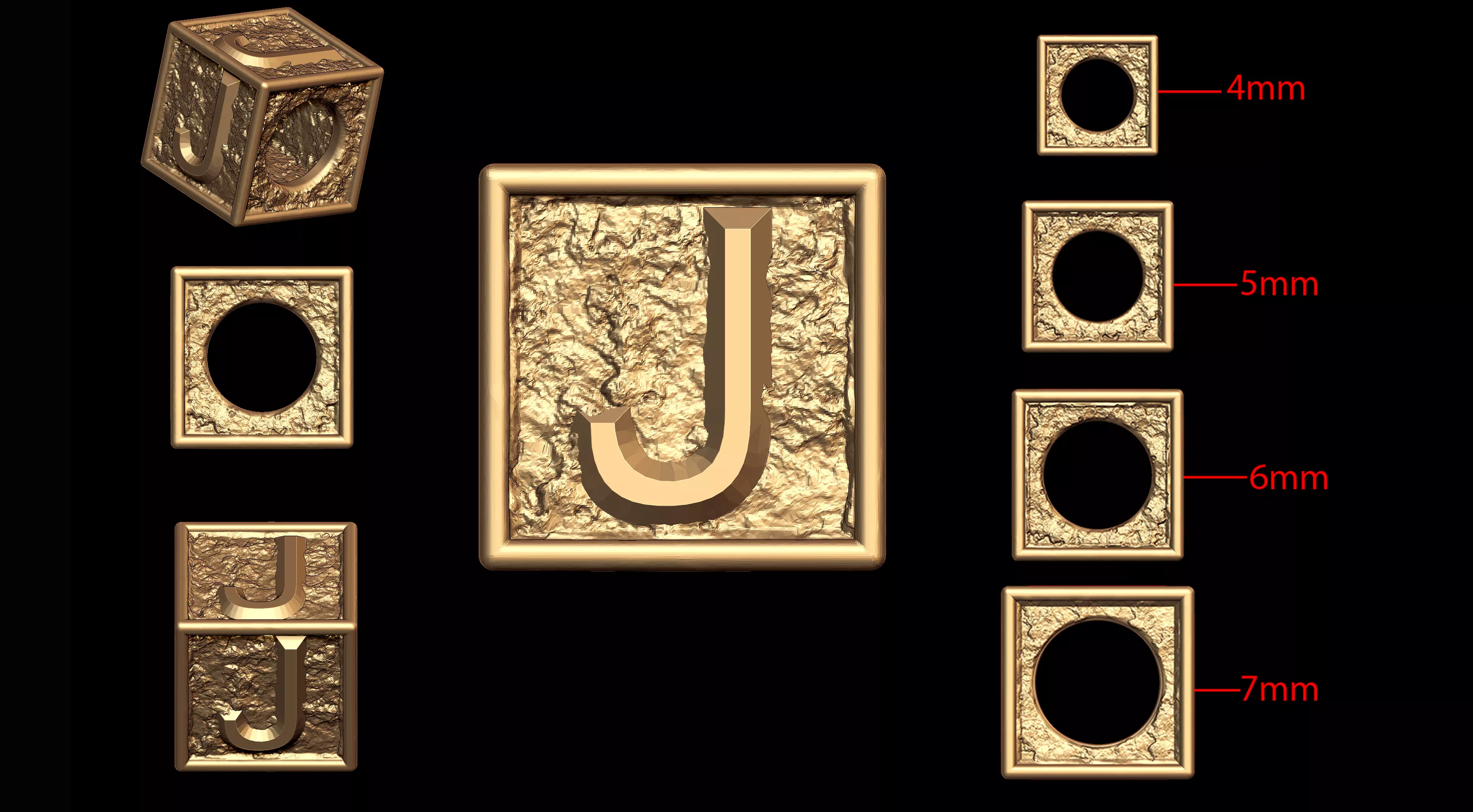 J Letter Nugget Bracelet Bead in 4 sizes 3D print model_0