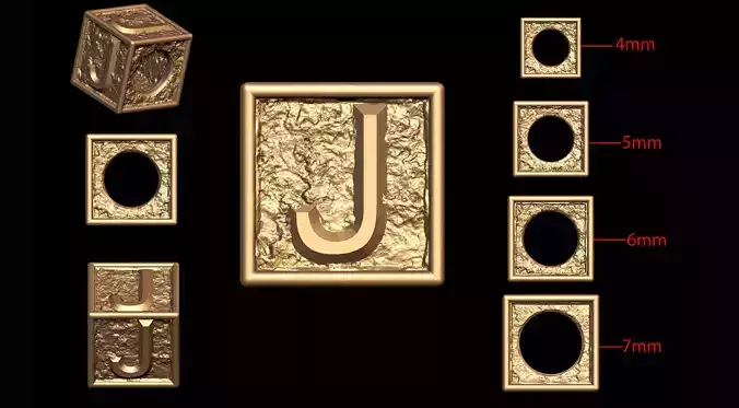 J Letter Nugget Bracelet Bead in 4 sizes