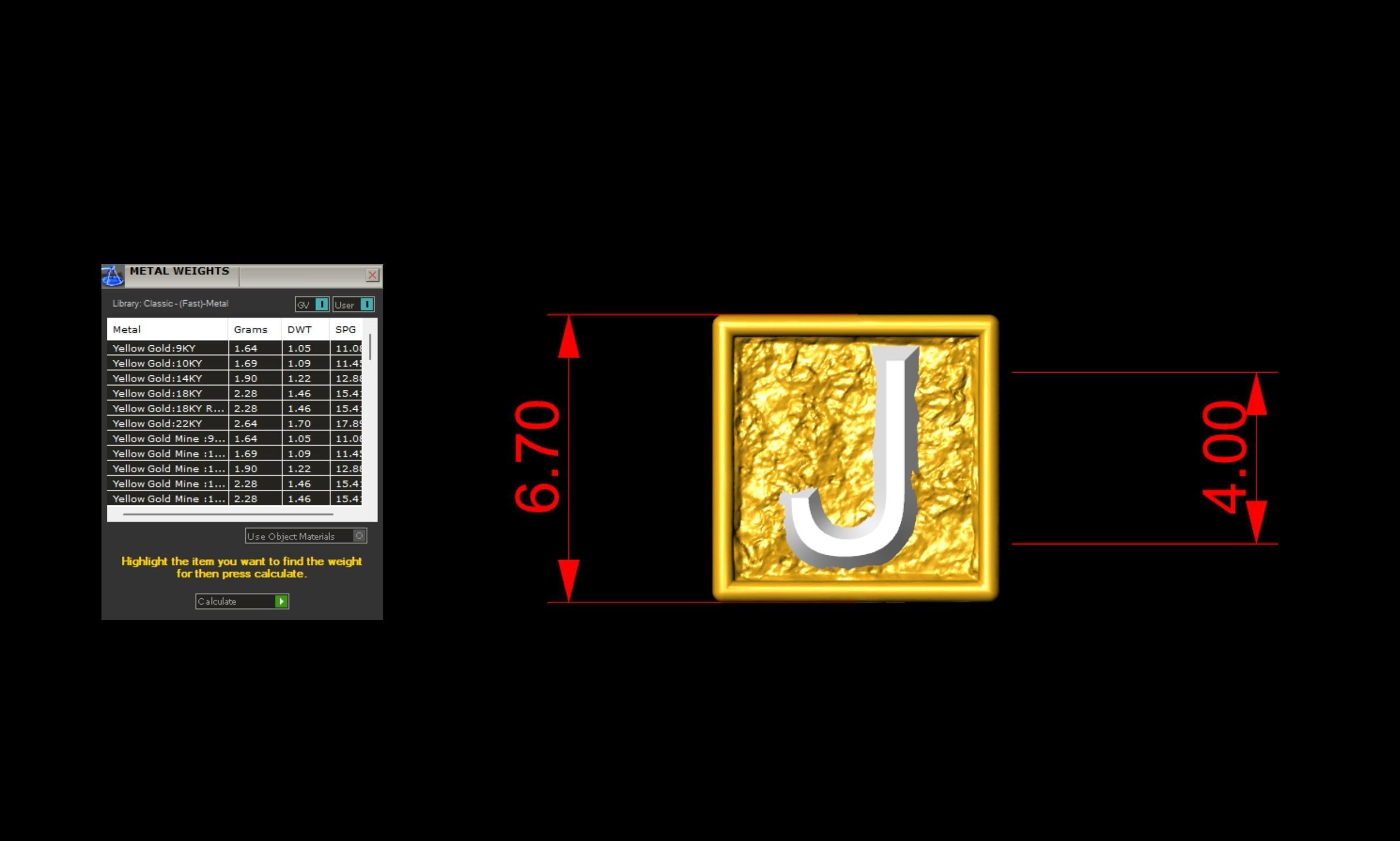 J Letter Nugget Bracelet Bead in 4 sizes 3D print model_5