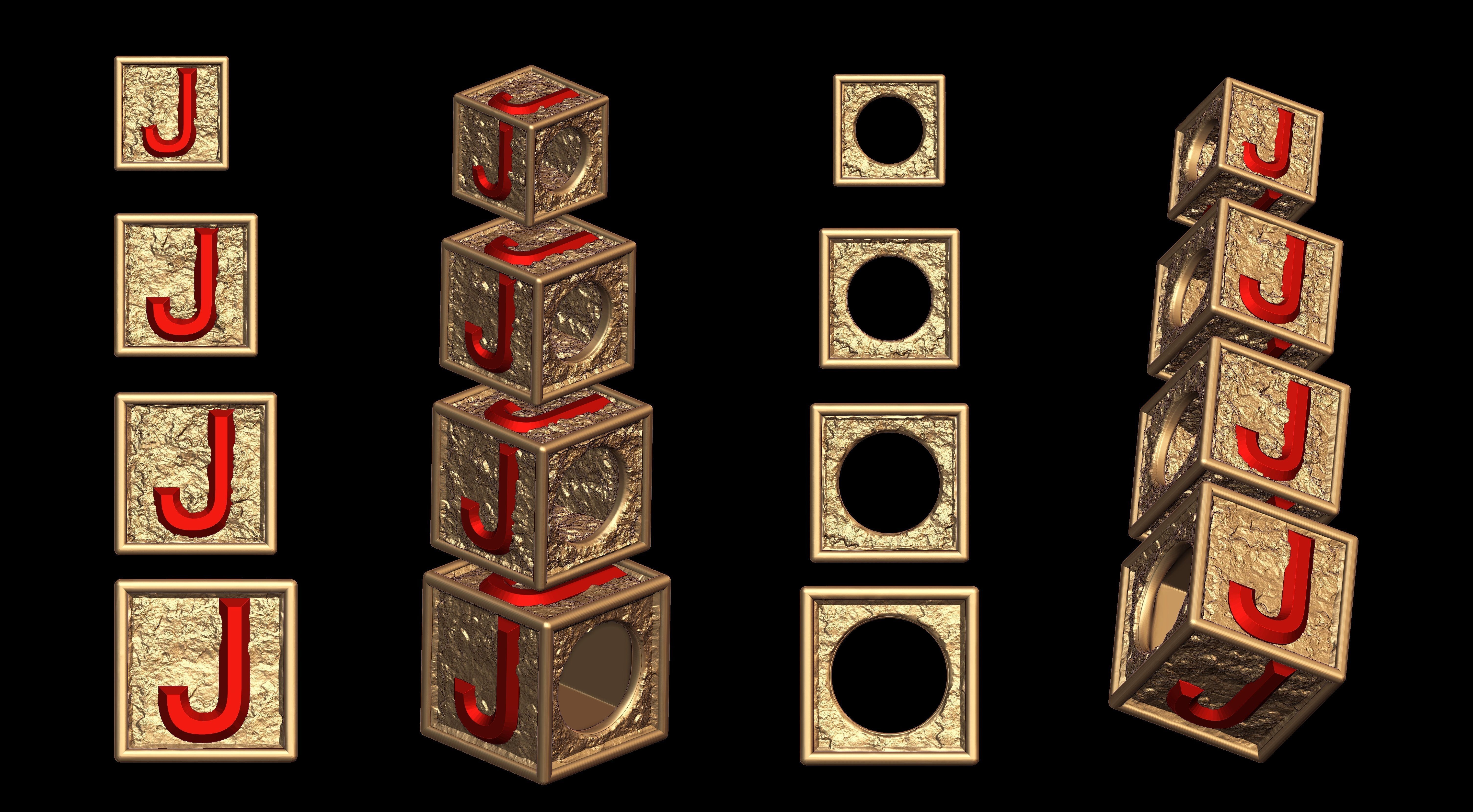 J Letter Nugget Bracelet Bead in 4 sizes 3D print model_1