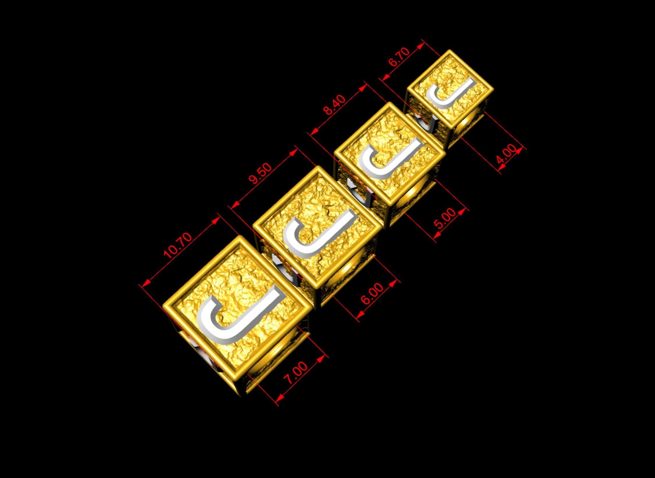 J Letter Nugget Bracelet Bead in 4 sizes 3D print model_2