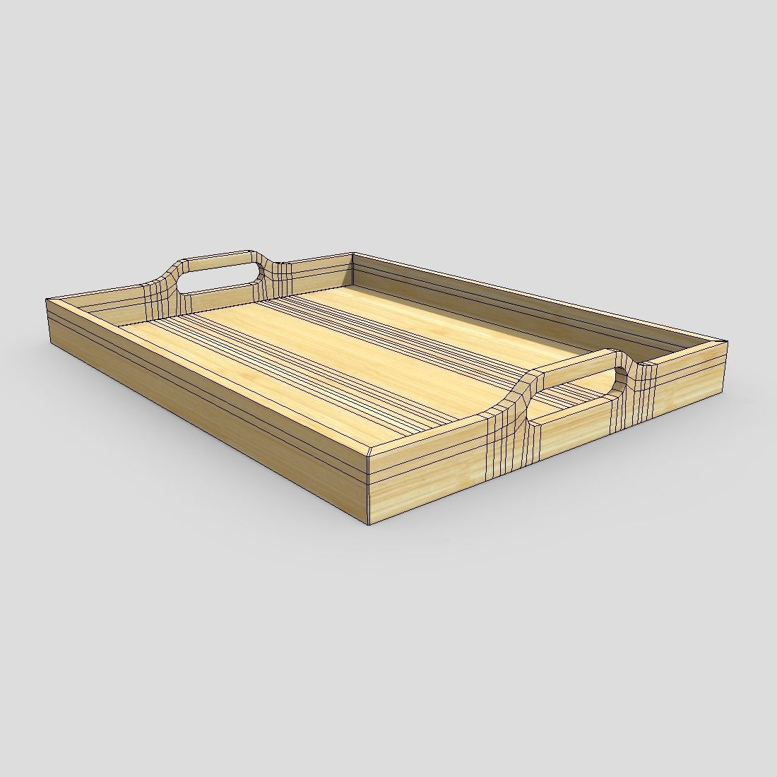 Tray 3 wooden with handles Low-poly 3D model_10
