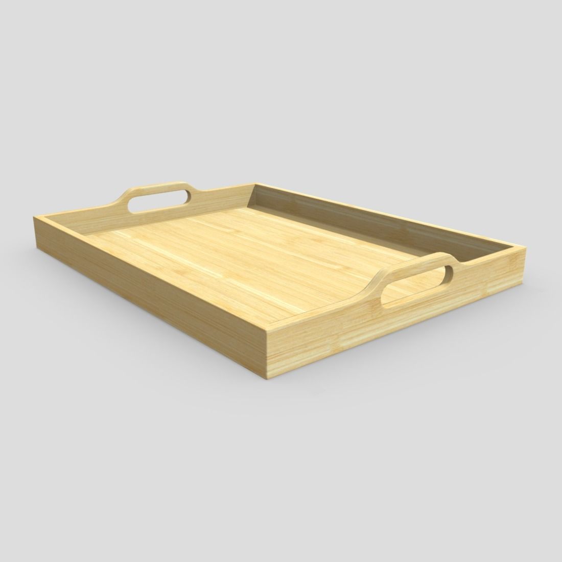 Tray 3 wooden with handles Low-poly 3D model_9