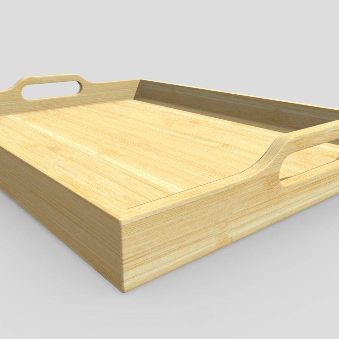 Tray 3 wooden with handles Low-poly 3D model_11