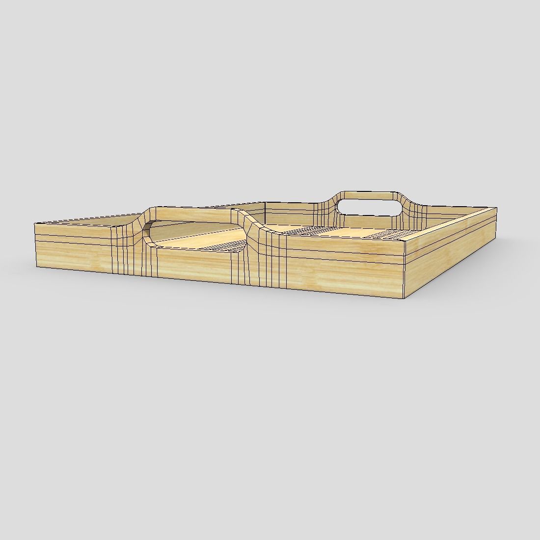 Tray 3 wooden with handles Low-poly 3D model_4