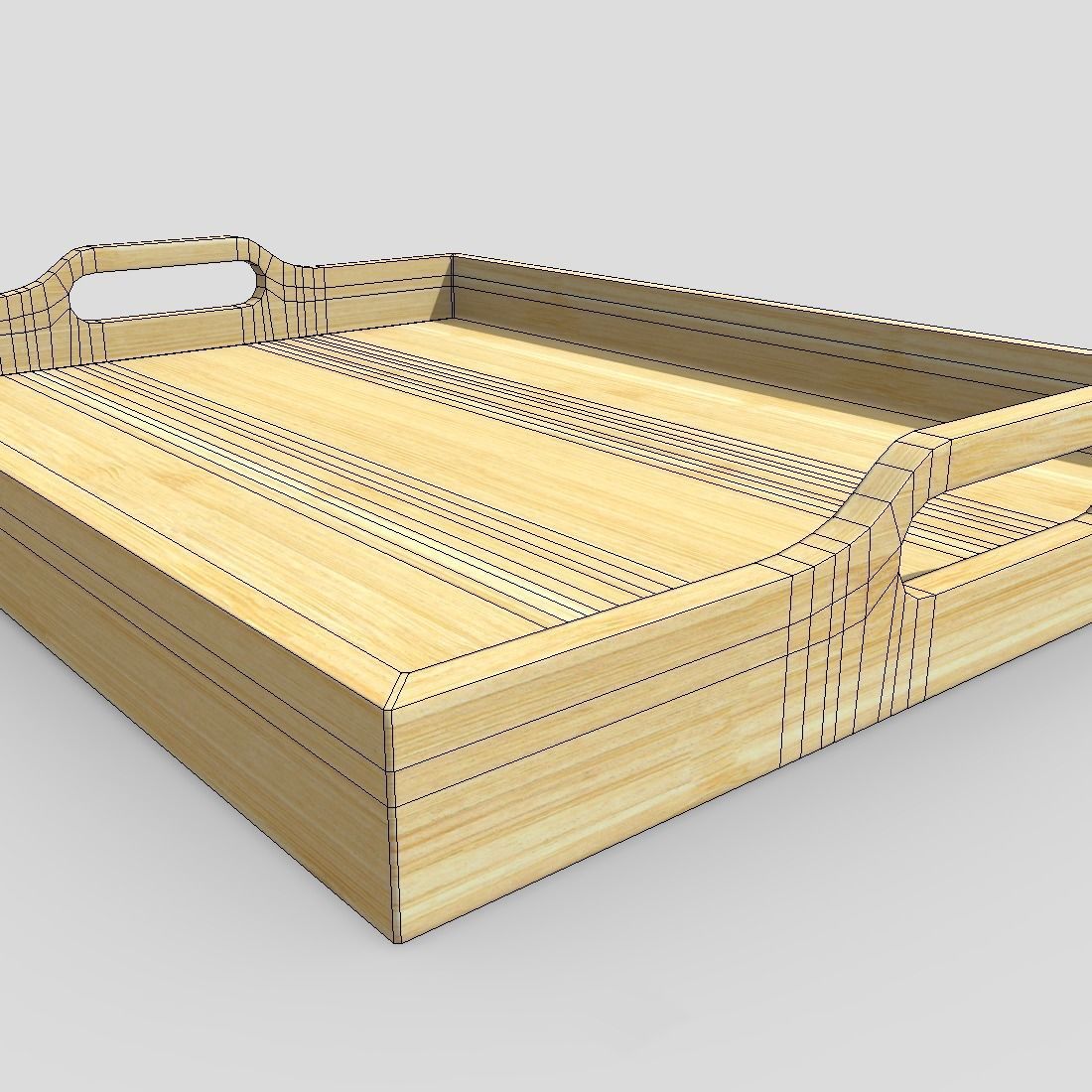 Tray 3 wooden with handles Low-poly 3D model_12