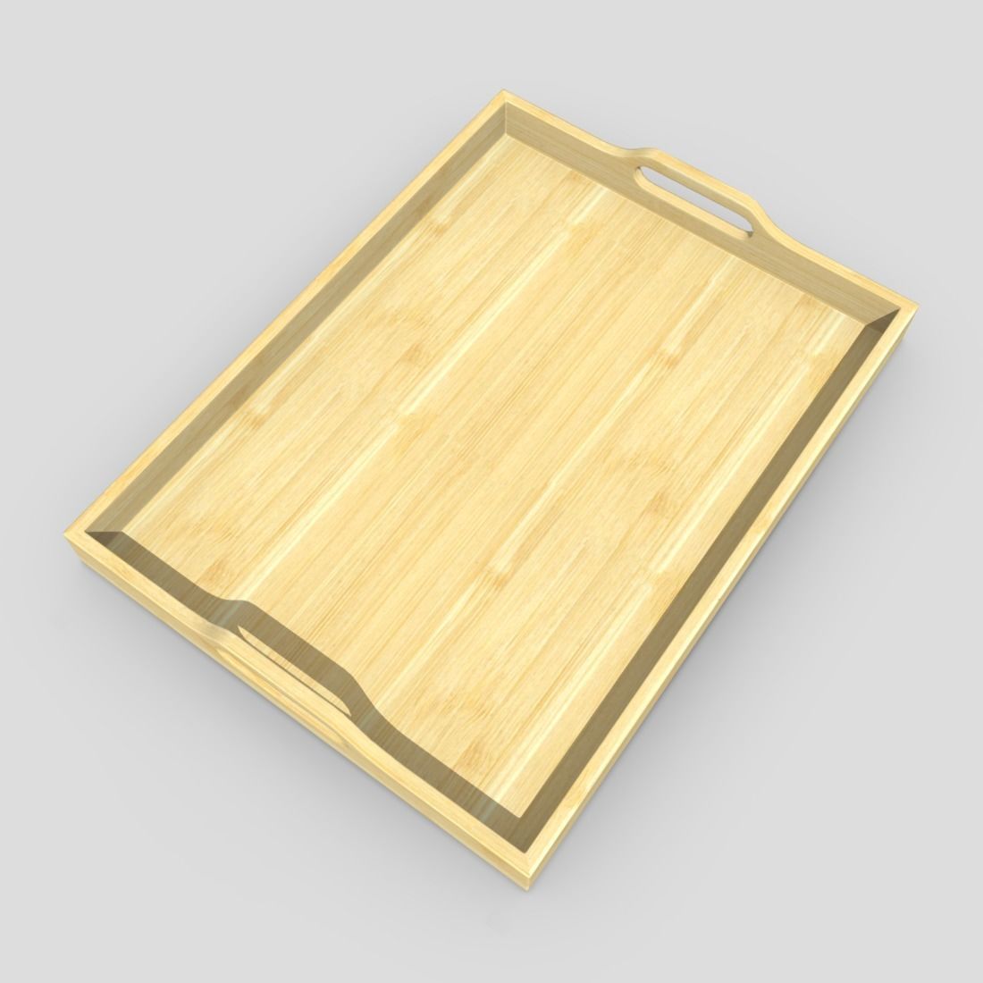 Tray 3 wooden with handles Low-poly 3D model_5