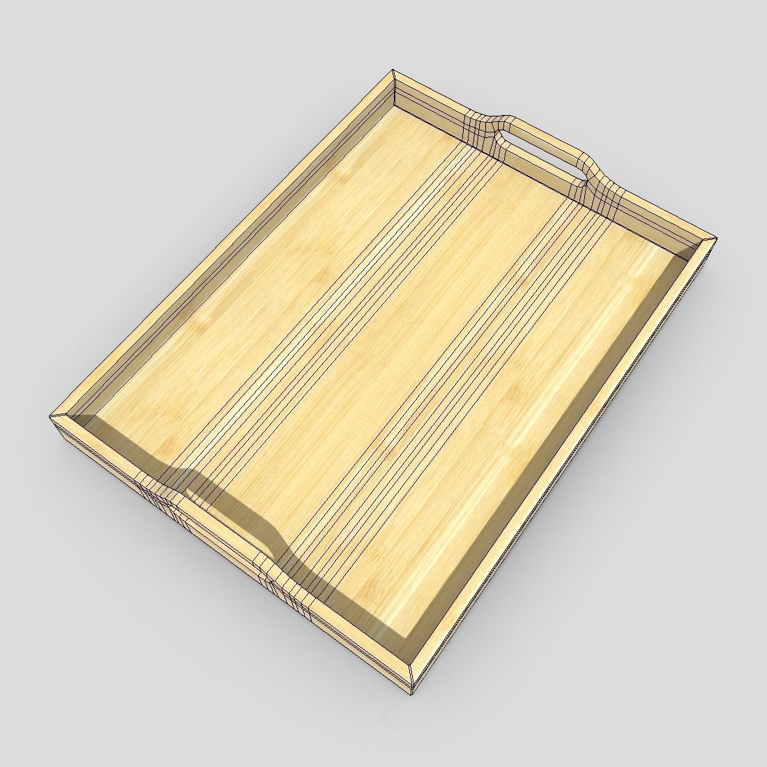 Tray 3 wooden with handles Low-poly 3D model_6