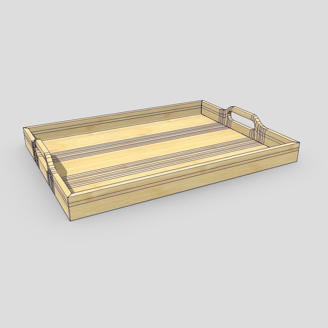 Tray 3 wooden with handles Low-poly 3D model_2