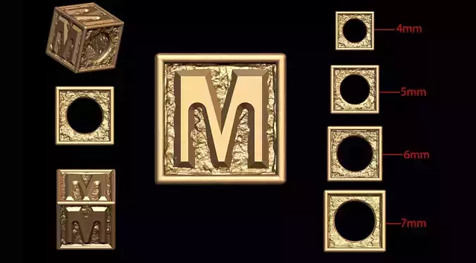 M Letter Nugget Bracelet Bead in 4 sizes