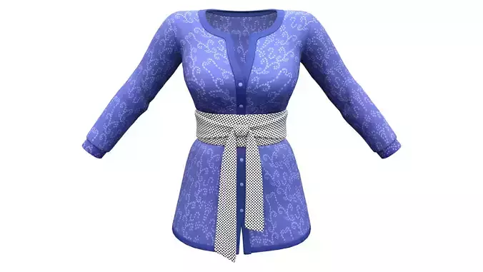 Blue Wrapped Waist Long Sleeve Cardigan Top Jacket