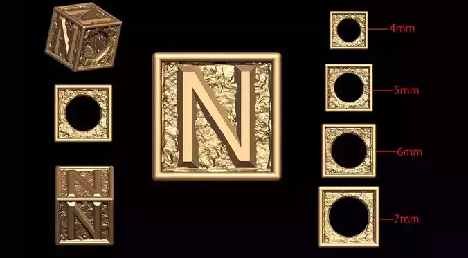 N Letter Nugget Bracelet Bead in 4 sizes 3D print model