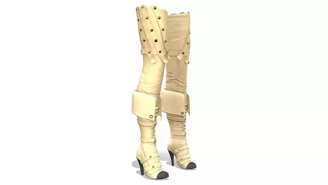 Fashion Beige Leather Thigh High Heels Pirate Boots