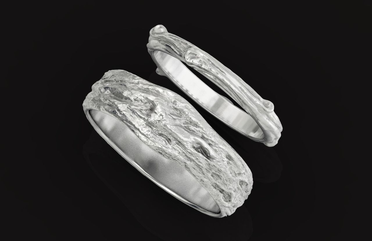 tree wedding male bark ring  and female branch ring 598 3D print model_45
