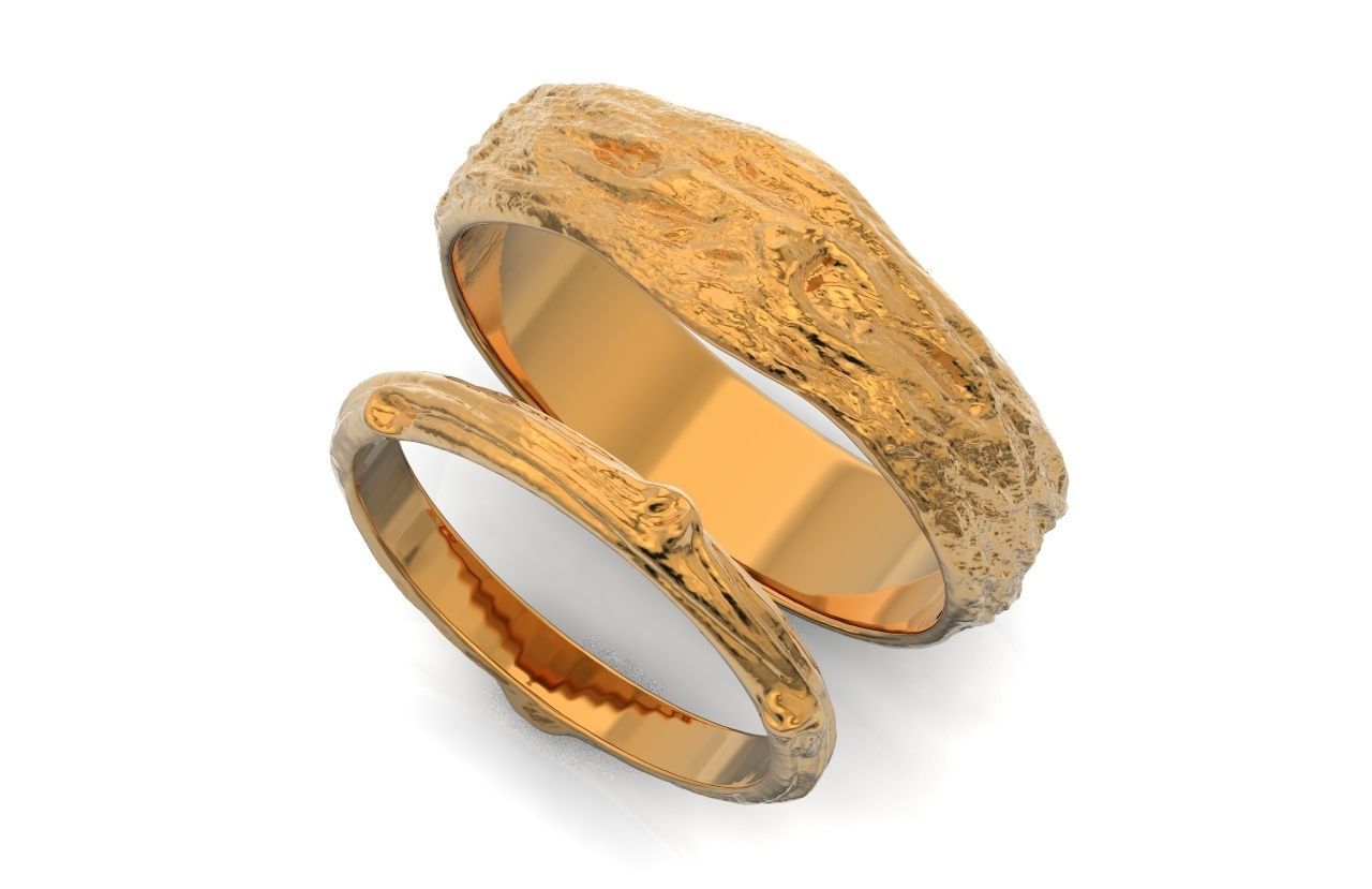tree wedding male bark ring  and female branch ring 598 3D print model_57