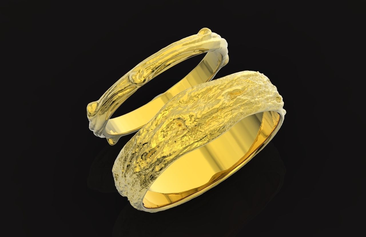 tree wedding male bark ring  and female branch ring 598 3D print model_49