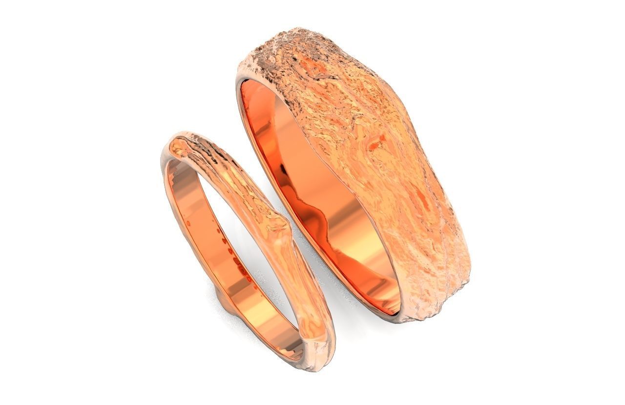 tree wedding male bark ring  and female branch ring 598 3D print model_54