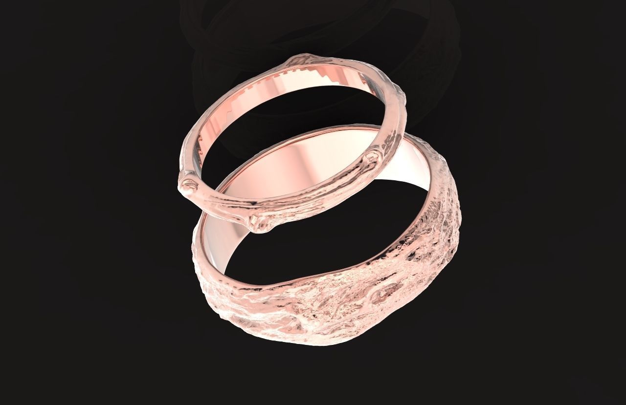 tree wedding male bark ring  and female branch ring 598 3D print model_37