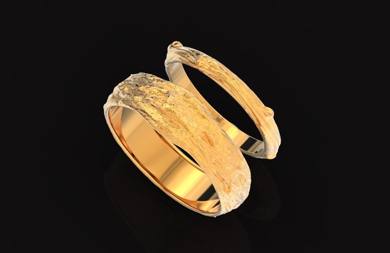 tree wedding male bark ring  and female branch ring 598 3D print model_28
