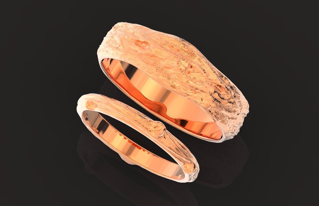 tree wedding male bark ring  and female branch ring 598 3D print model_51
