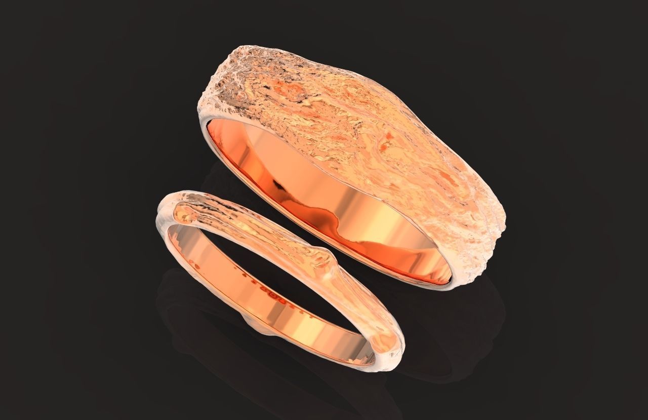 tree wedding male bark ring  and female branch ring 598 3D print model_52