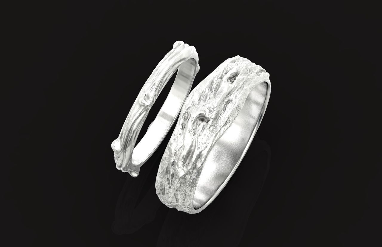 tree wedding male bark ring  and female branch ring 598 3D print model_38