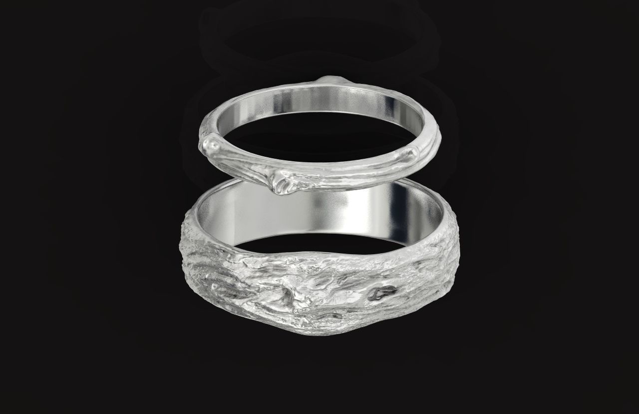 tree wedding male bark ring  and female branch ring 598 3D print model_44