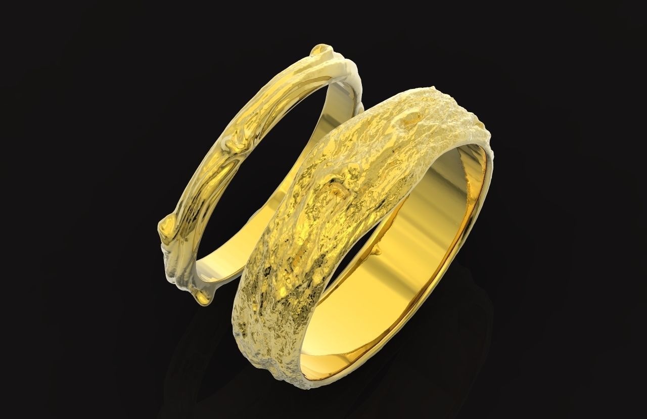 tree wedding male bark ring  and female branch ring 598 3D print model_48