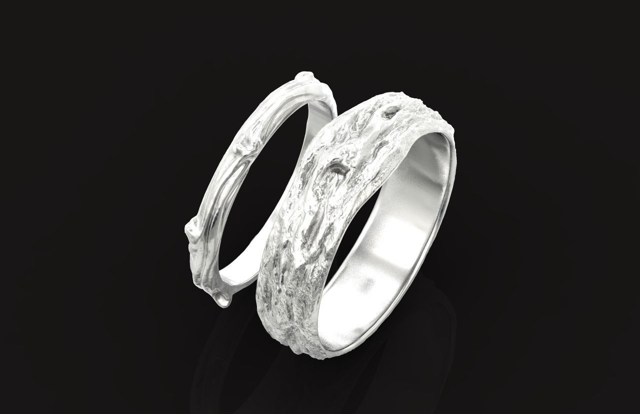 tree wedding male bark ring  and female branch ring 598 3D print model_41