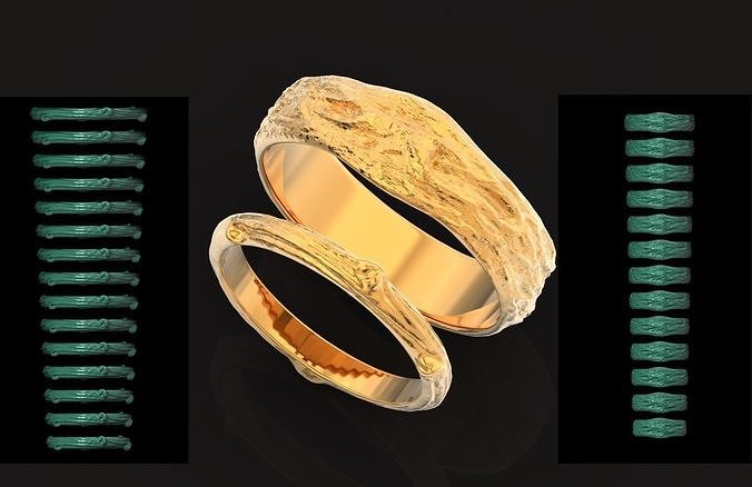  pair wedding male bark ring  and female branch ring 598 3D print model