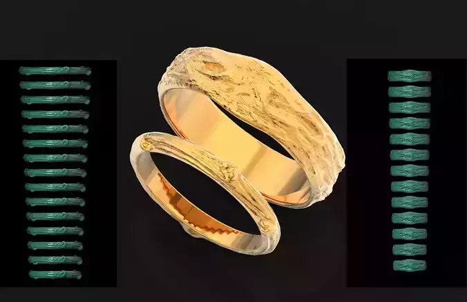  pair wedding male bark ring  and female branch ring 598 3D print model