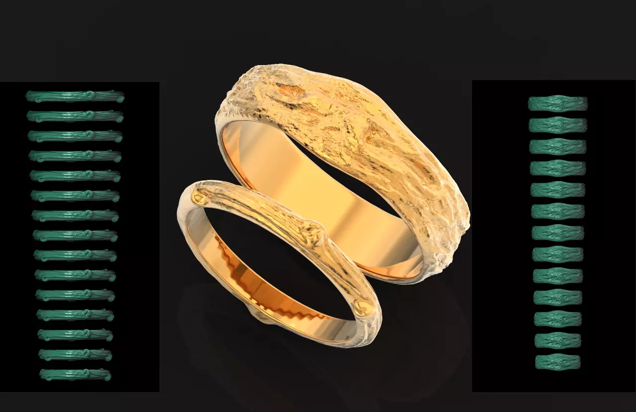 tree wedding male bark ring  and female branch ring 598 3D print model_0