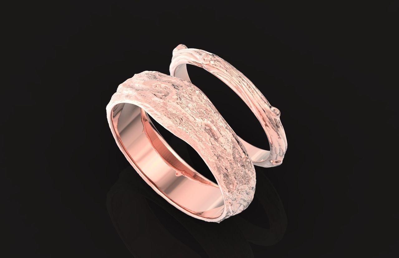 tree wedding male bark ring  and female branch ring 598 3D print model_36