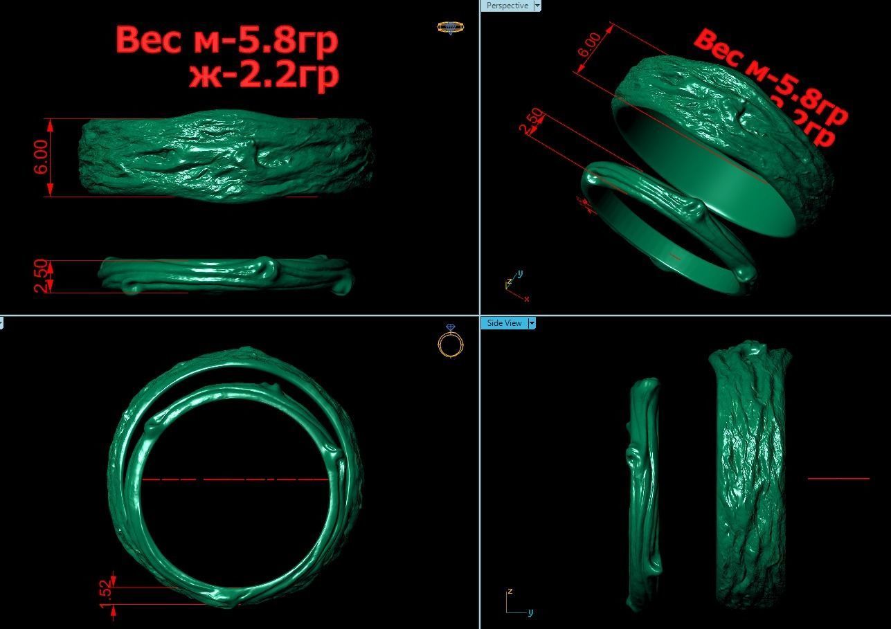 tree wedding male bark ring  and female branch ring 598 3D print model_26