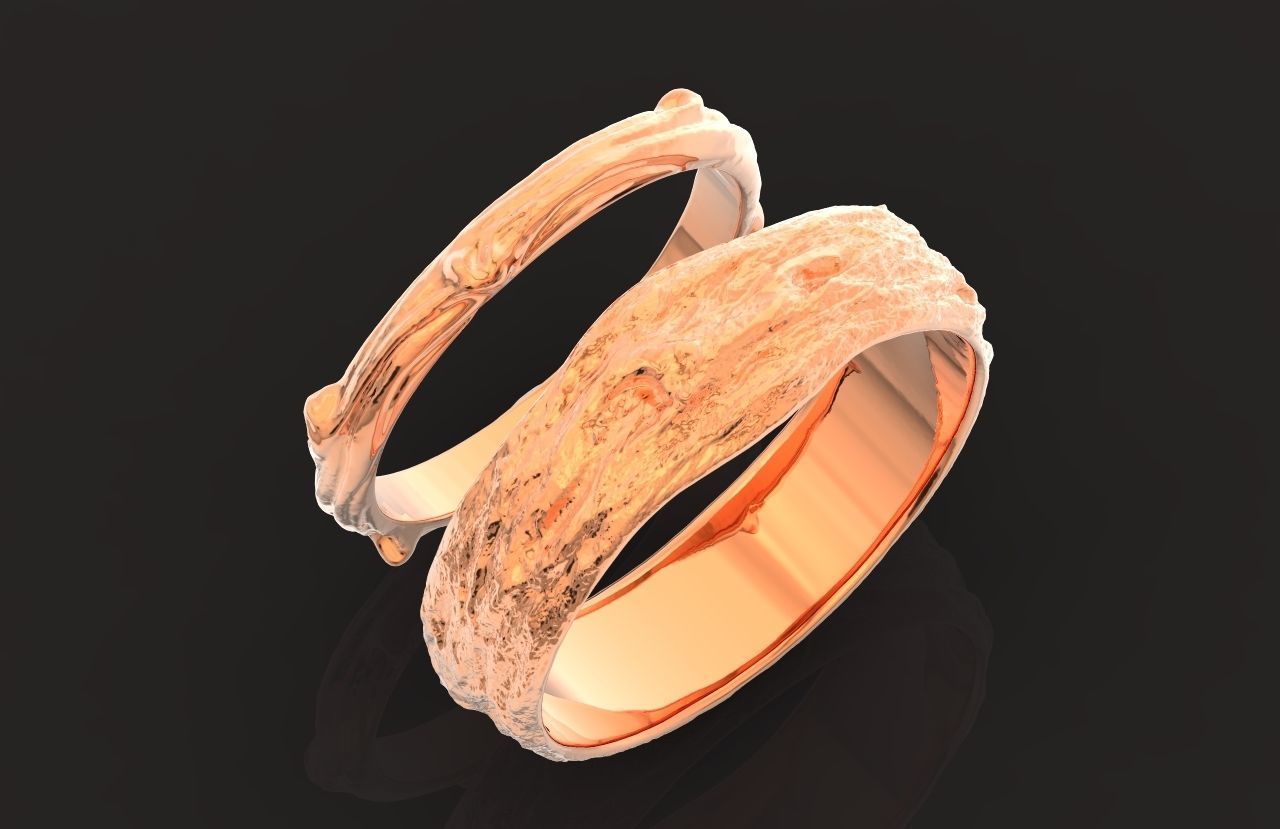 tree wedding male bark ring  and female branch ring 598 3D print model_50