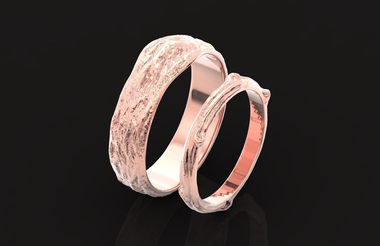 tree wedding male bark ring  and female branch ring 598 3D print model_35