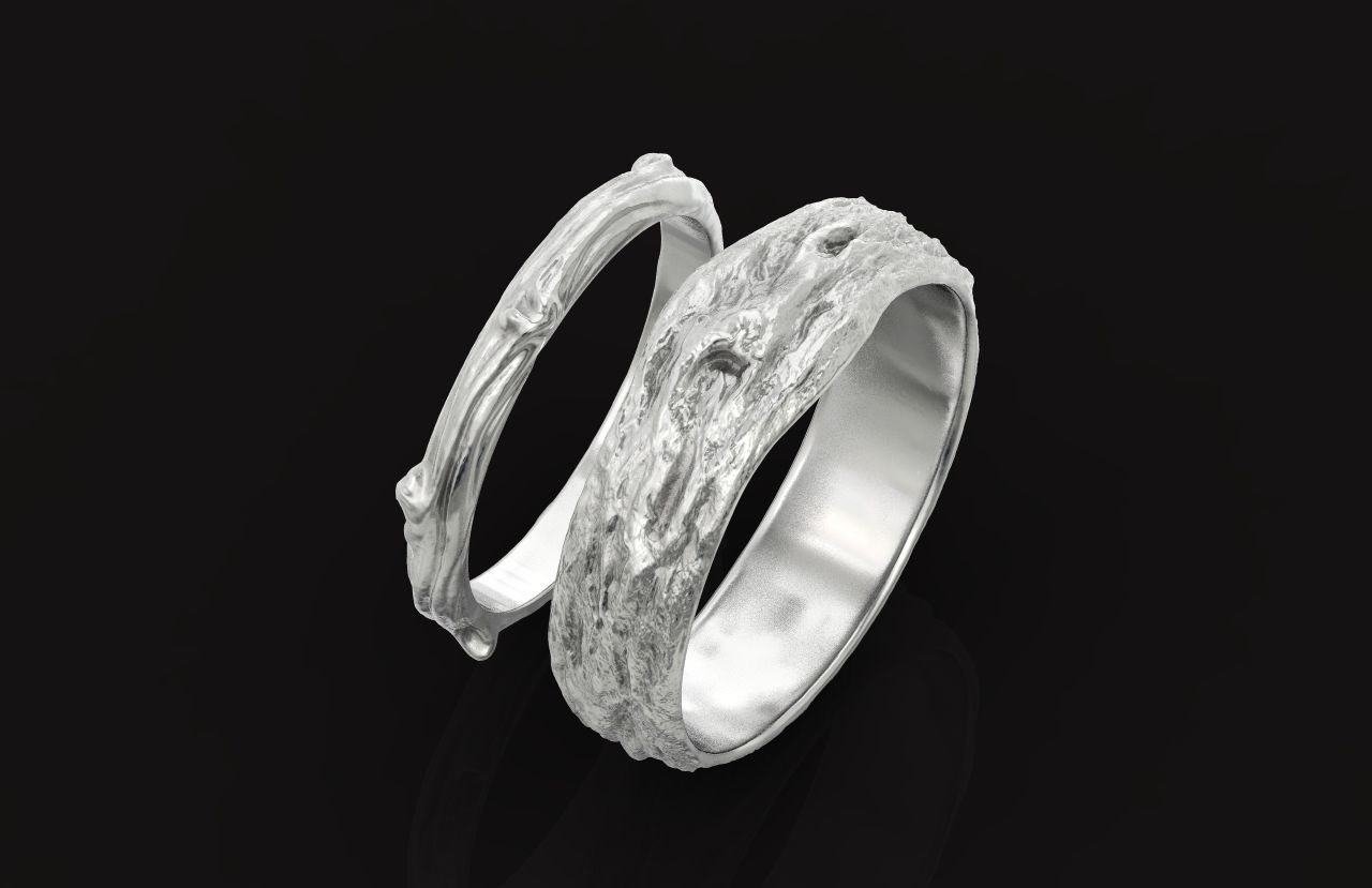 tree wedding male bark ring  and female branch ring 598 3D print model_42
