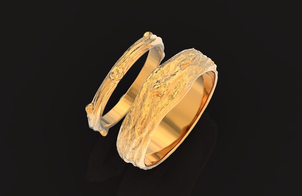 tree wedding male bark ring  and female branch ring 598 3D print model_30