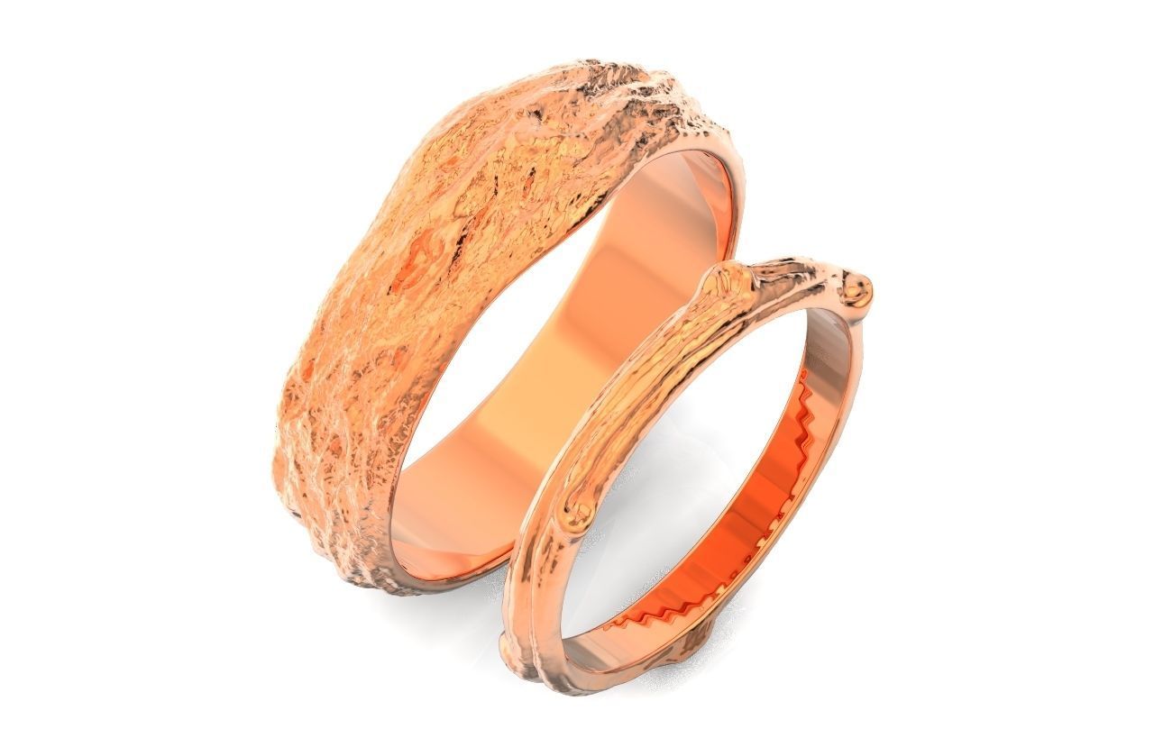 tree wedding male bark ring  and female branch ring 598 3D print model_3