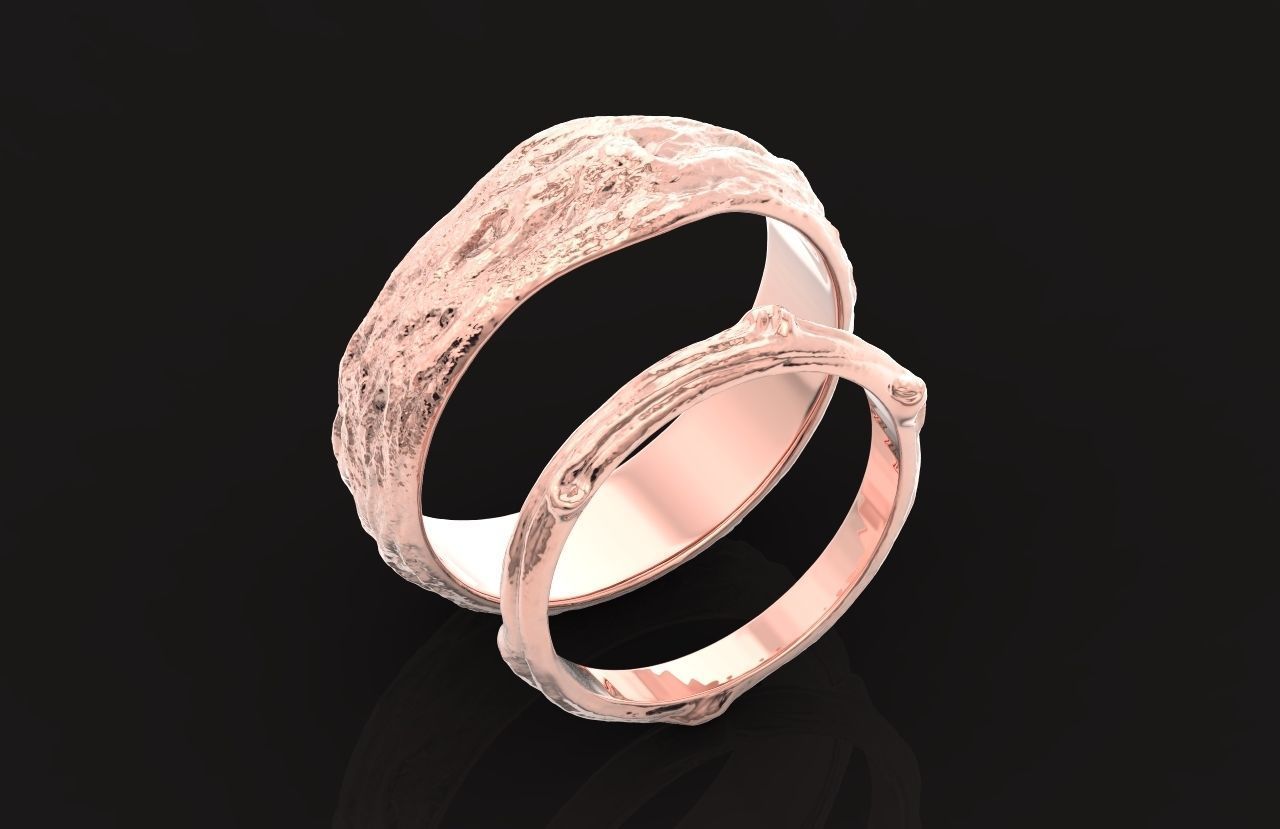 tree wedding male bark ring  and female branch ring 598 3D print model_34